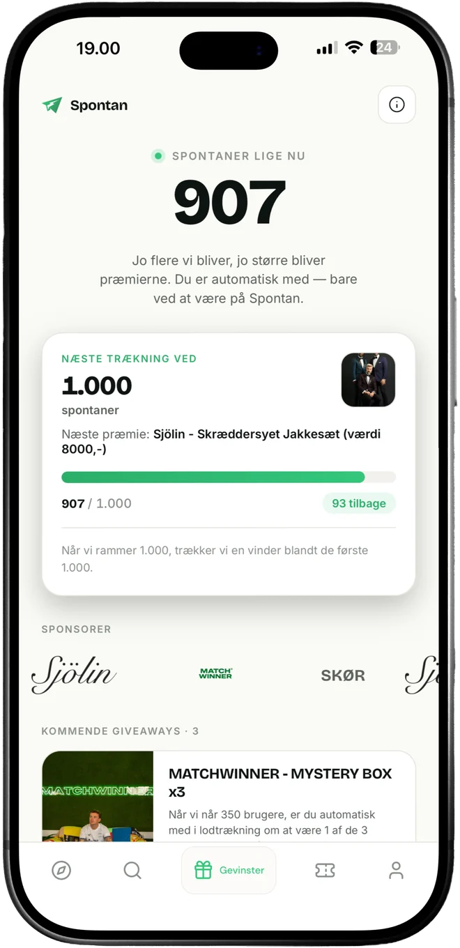 Gevinster i Spontan-appen med kommende præmier