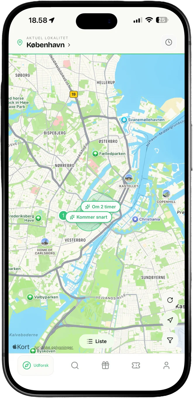 Spontan-appens kortvisning med events i København